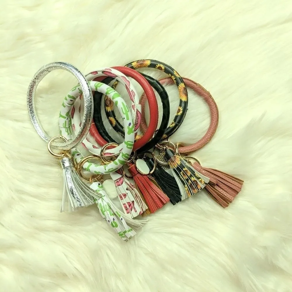 Wristlet bangle keychain bracelet tassel keyring